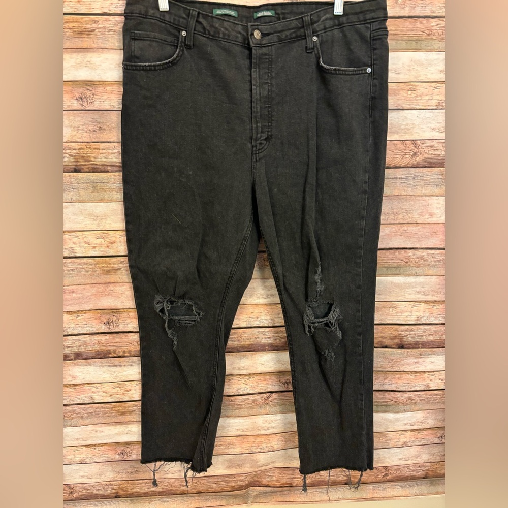 Women's Black Distressed Jeans Size 18 Super High-Rise Slim Straight Leg